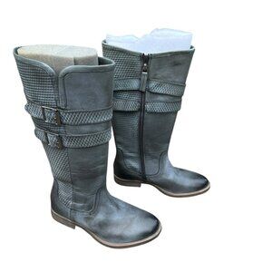 Roan by Bedstu Date Bluish Gray Leather Double Buckle Tall Shoes Size 8.5